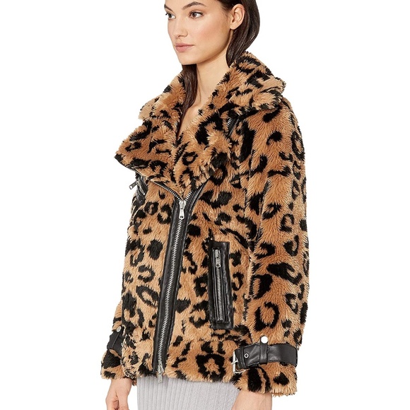 🎈SALE Avec Les Filles Leopard Teddy Faux Fur Biker Moto Jacket NEW - Picture 7 of 16